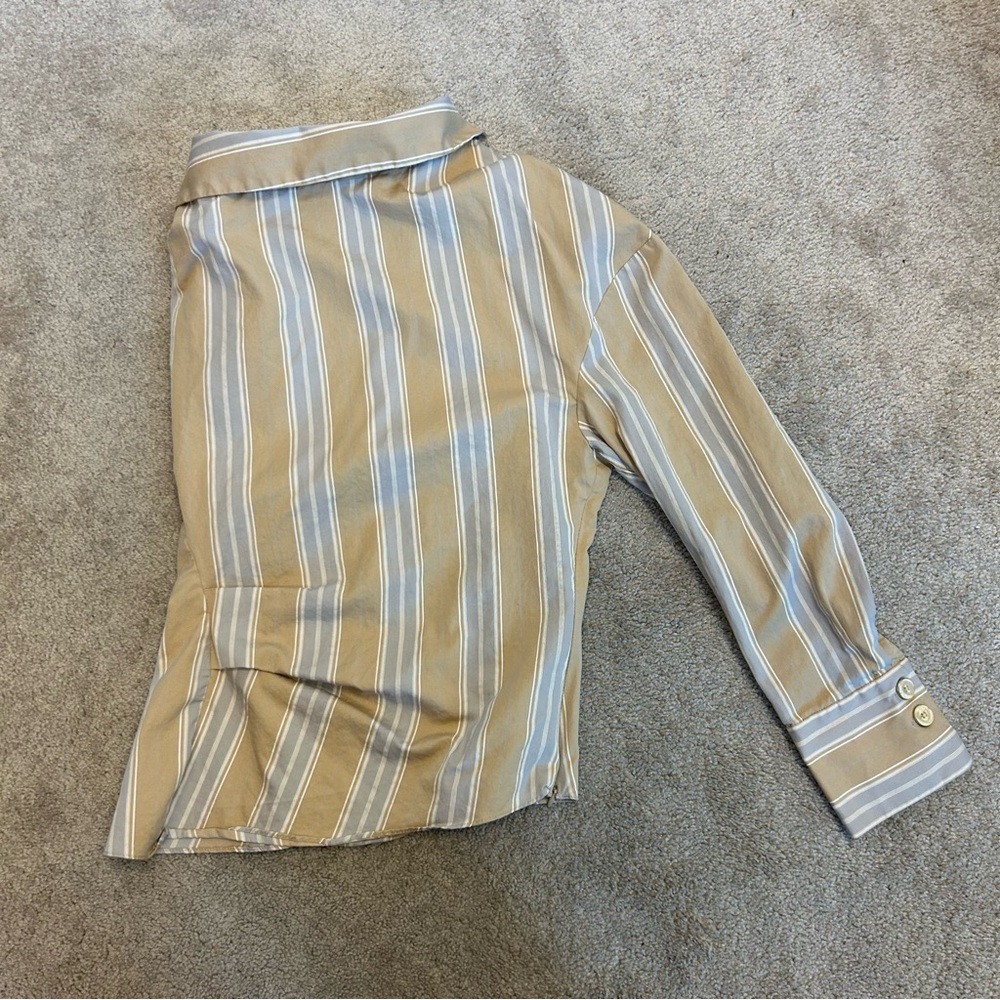 Zara beige striped asymmetrical one shoulder shirt top blouse Sz XS - Picture 5 of 11